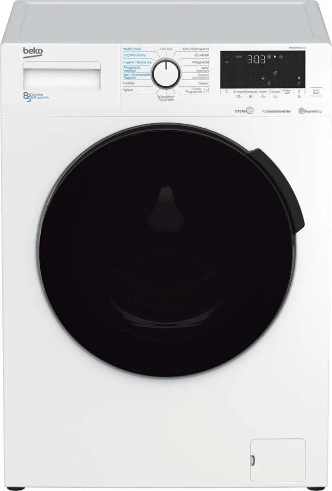 Beko Waschtrockner m.XL-Tür WDW85141Steam1